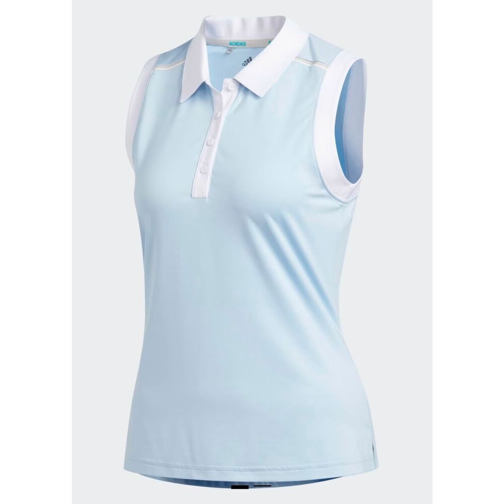 Adidas Large women’s color-pop sleeveless polo shirt gold light blue athletic